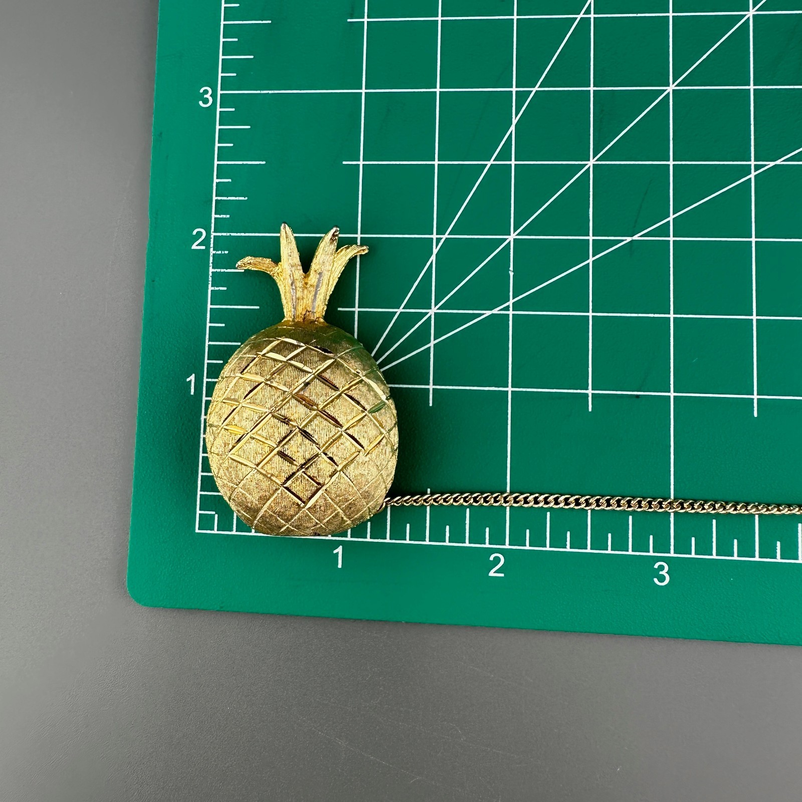 Vintage BSK Pineapple Brooch Double Pin Gold Tone Figural Connected 5″ Chain