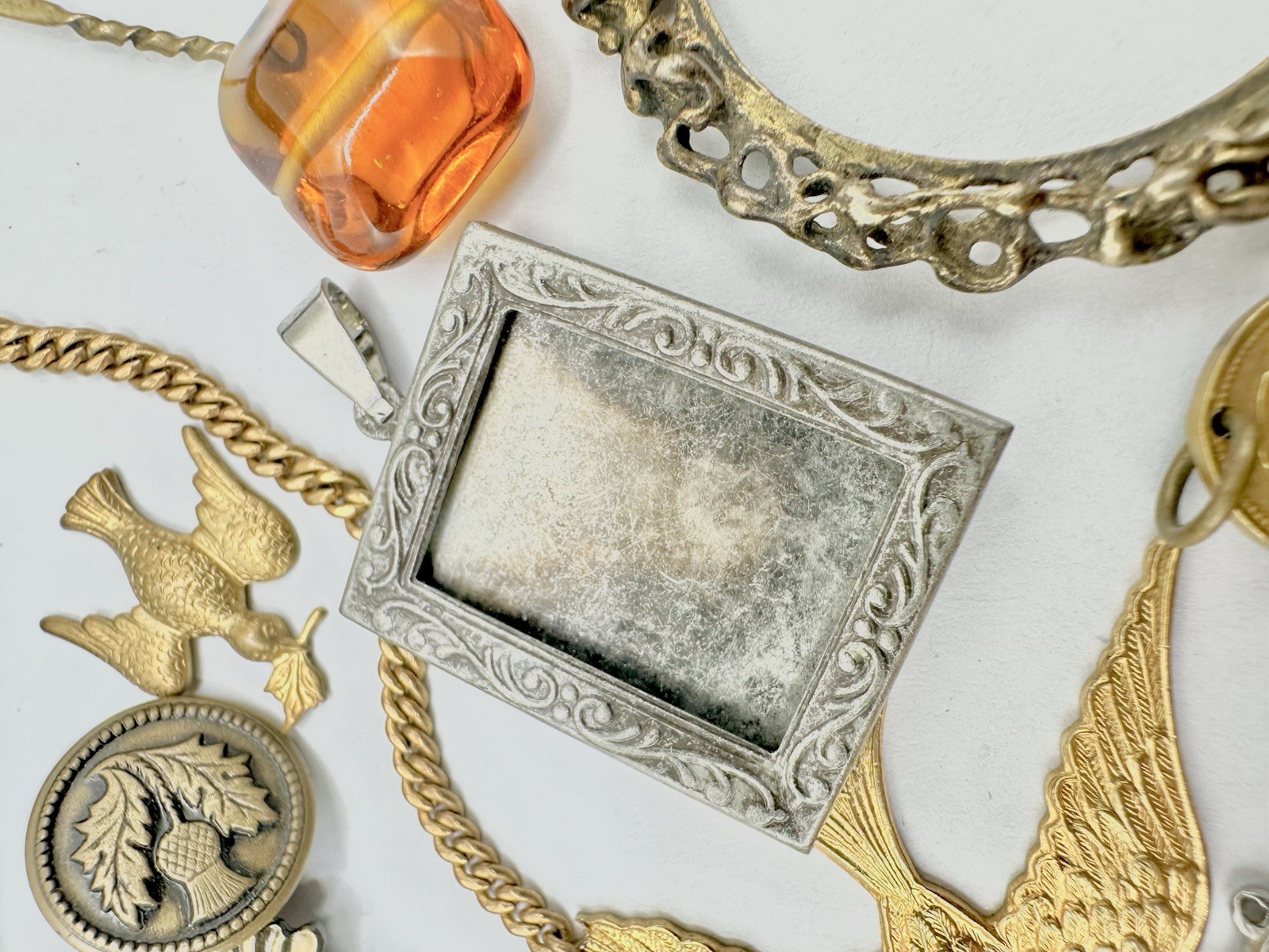 Antique VTG Harvest Jewelry Clasps Charms Brooch Pendants Buttons Repurpose Read