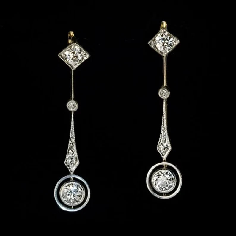 2.25Ct Art Deco Style Lab Created Diamond Wedding 14K White Gold Finish Earrings