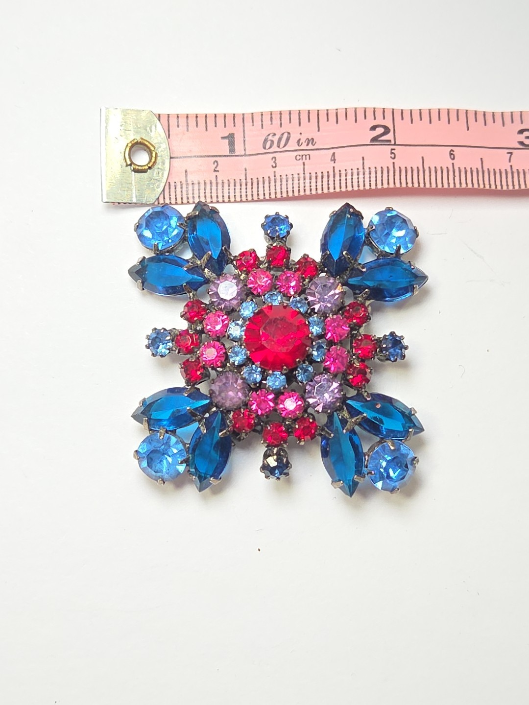 Vintage Caviness? Pink Sapphire Amethyst Maltese Cross Rhinestone Brooch 2″