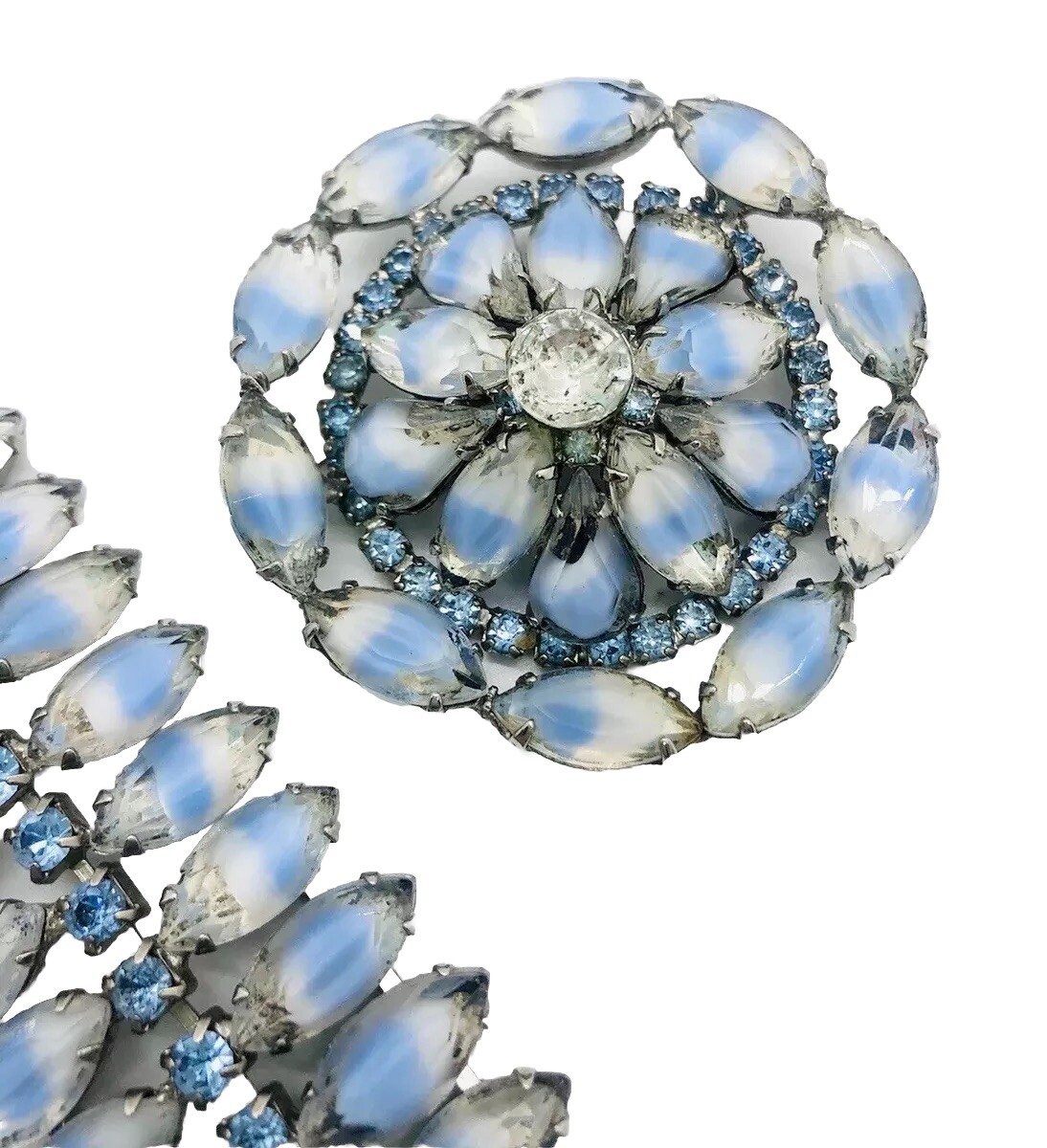 KRAMER NY Wide Givre Rhinestone Bracelet & Brooch Demi Signed Vintage Jewelry