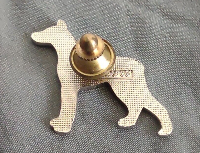Vintage Mafco Collectible Dog Pin Doberman Brooch Silver Tone Blue Enamel Signed