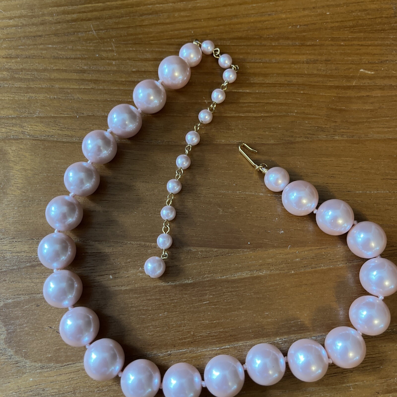 Vintage Hand Knotted Fancy Light Pink Faux Pearl 16-18” Necklace MINT!