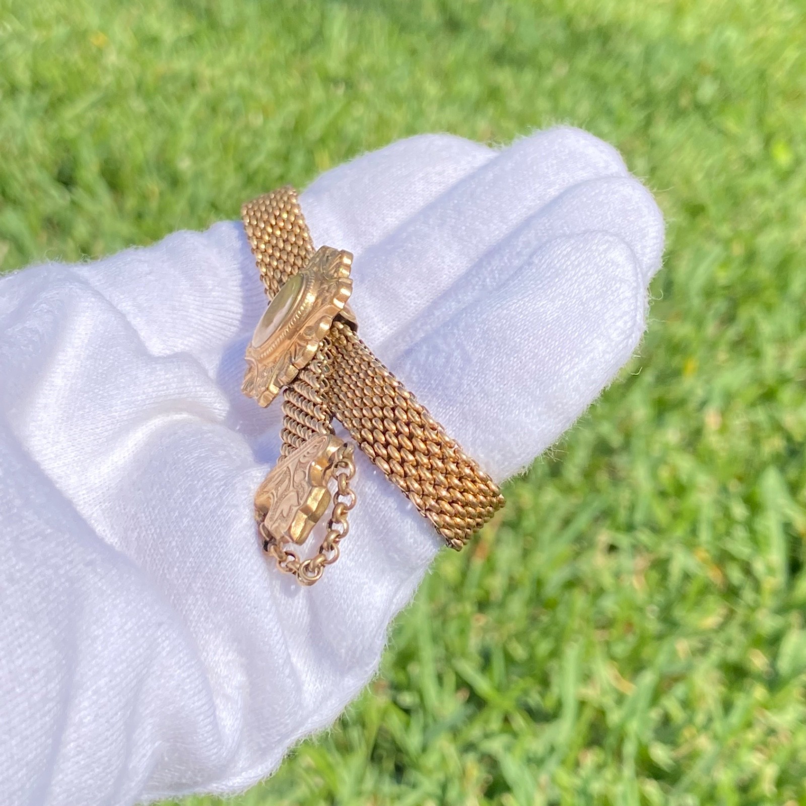 Antique Gold Filled or Rolled Gold Victorian Mesh Slide Wedding Bracelet