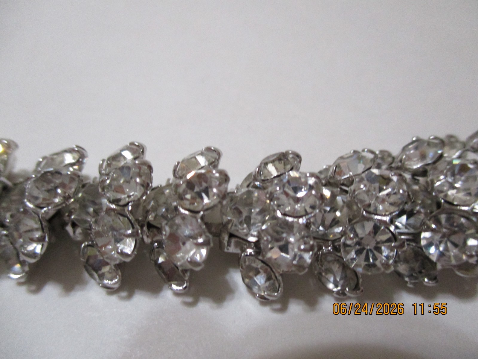Vintage High End Rhinestone & Silver Tone Bracelet with Safety Chain 7.5 “