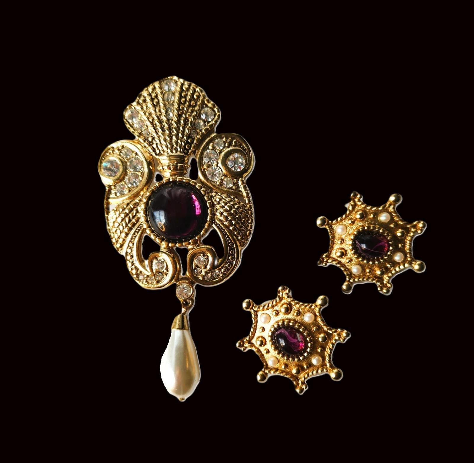 Jeff Lieb Brooch & Piscatelli Earrings: Vintage Jewels of India, Moghul style