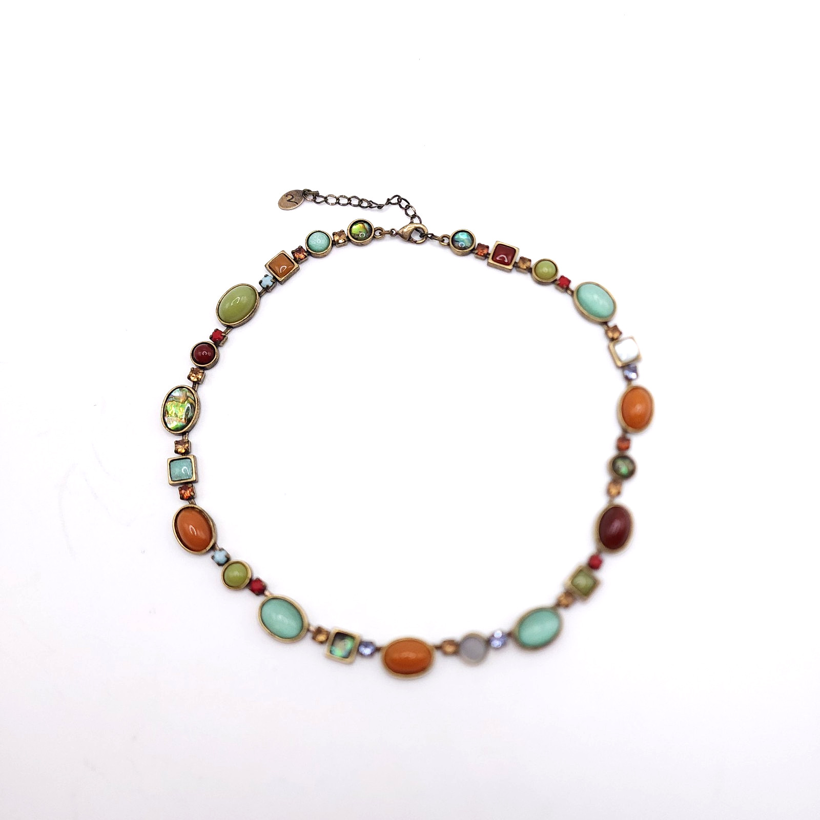 Vida Jewels Necklace Multi Stone Collar Gold Tone Boho Statement Signed 16-18in