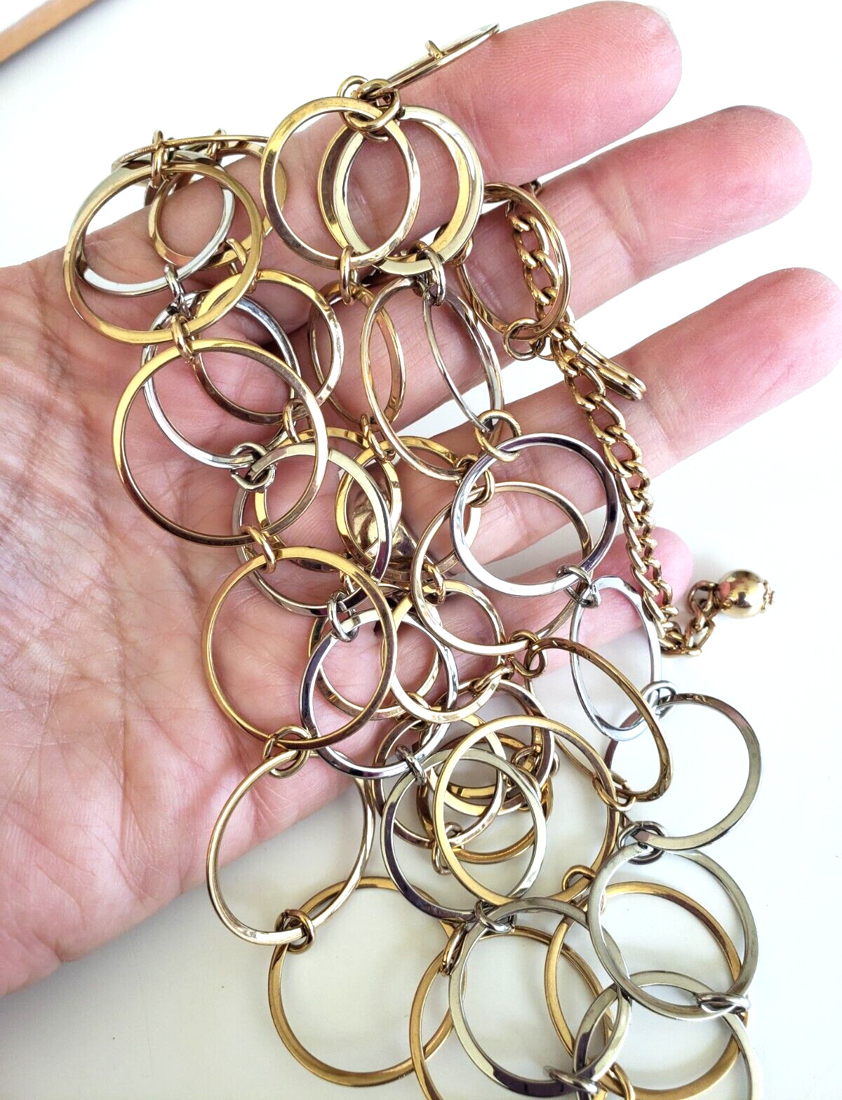 Vintage 3 Strand Circle Chain Gold Tone Layered Necklace 18.25″ Adjustable