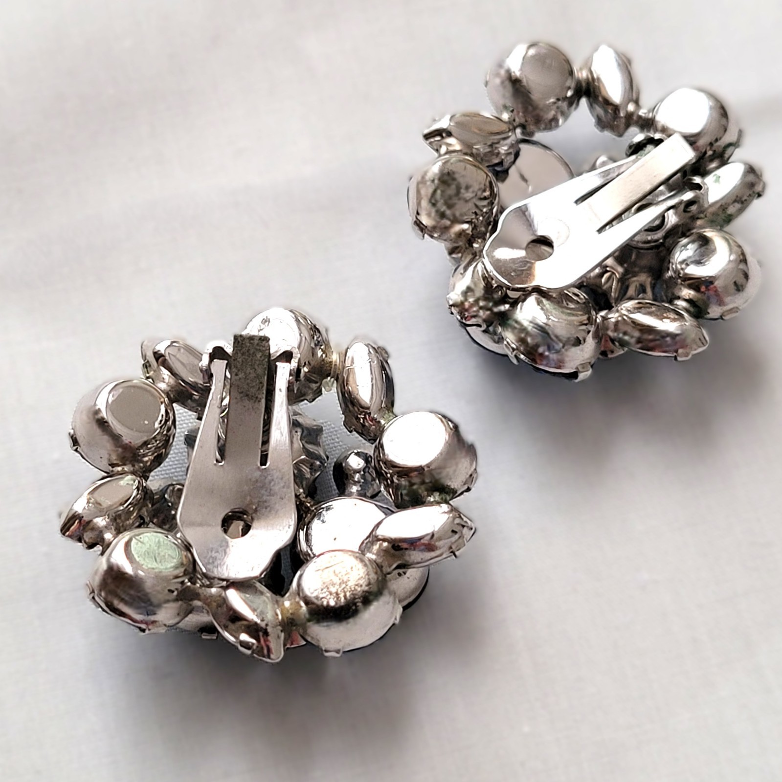Blue Rhinestone Clip On Earrings Vtg 1950s Something Blue Wedding Statement Gift