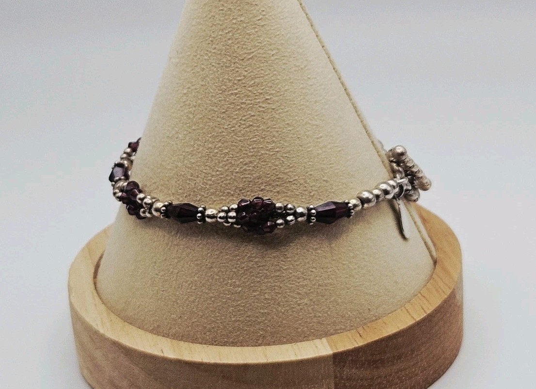 Doug Paulus DP India Sterling Silver Amethyst Beaded Toggle Clasp Bracelet 7.5″