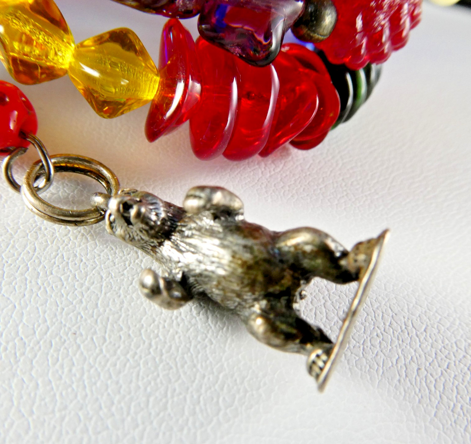 Vintage Fruit Salad Art Glass Coil Wrap Bracelet 2 Sterling Silver Charms HEART