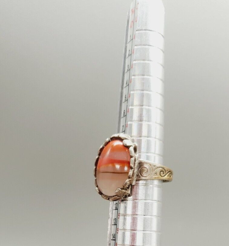 vintage Agate adjustable Silver tone ring size 5.5