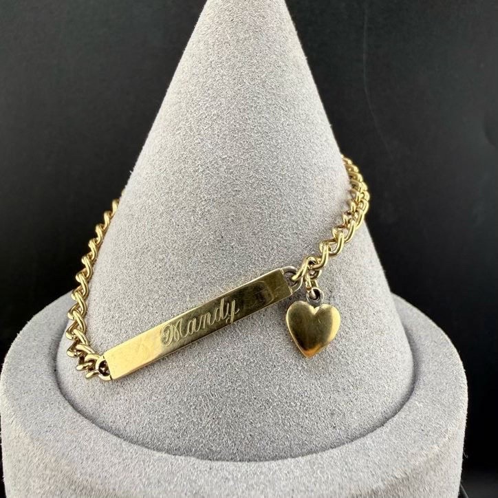 Vintage Speidel ID Bracelet Gold Tone Heart “Mandy” 7”