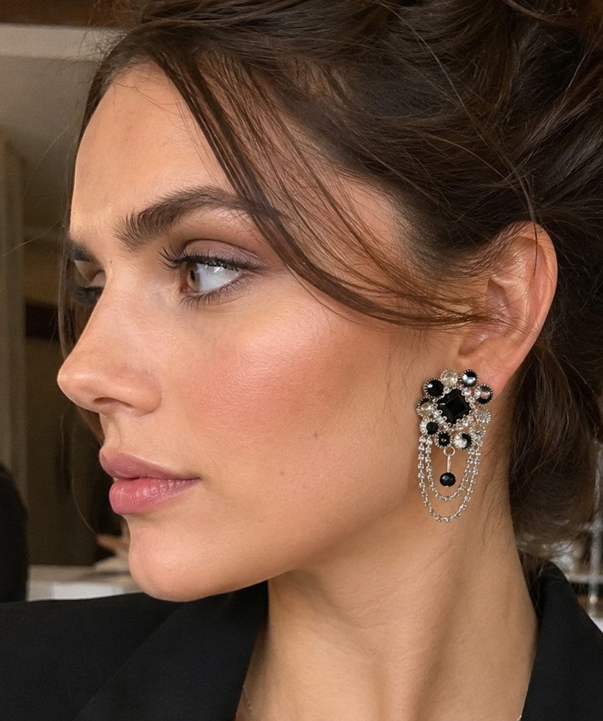 Vintage Style Black Rhinestone Chandelier Dangle Earrings for Women