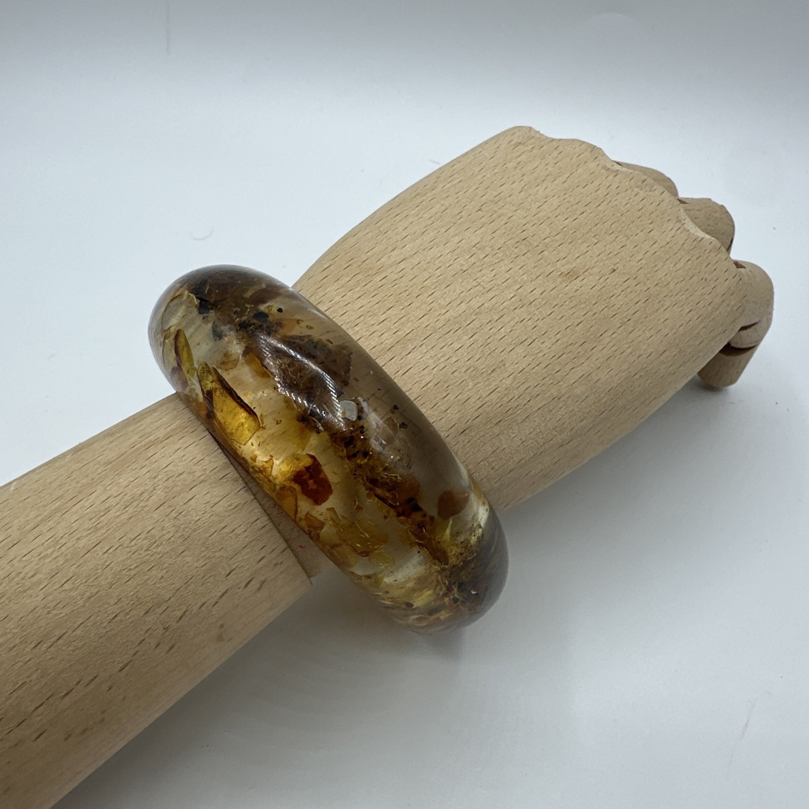 ‘70 Vtg Lucite Embedded Amber Cuff Bracelet. Fair condition. See pics.