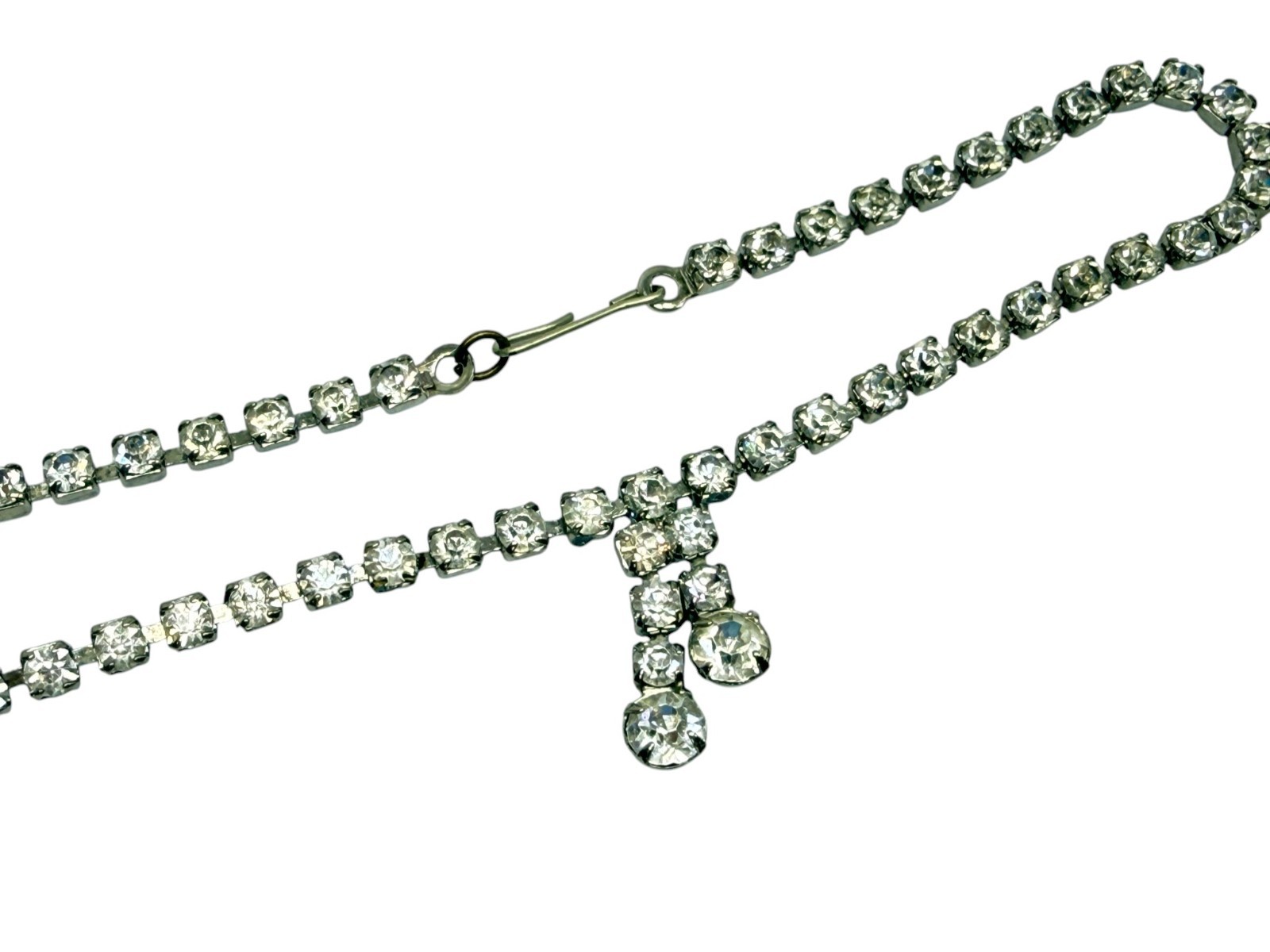 Vintage Rhinestone Choker Necklace Mid Century Sparkling Gemstones 12in Tassel