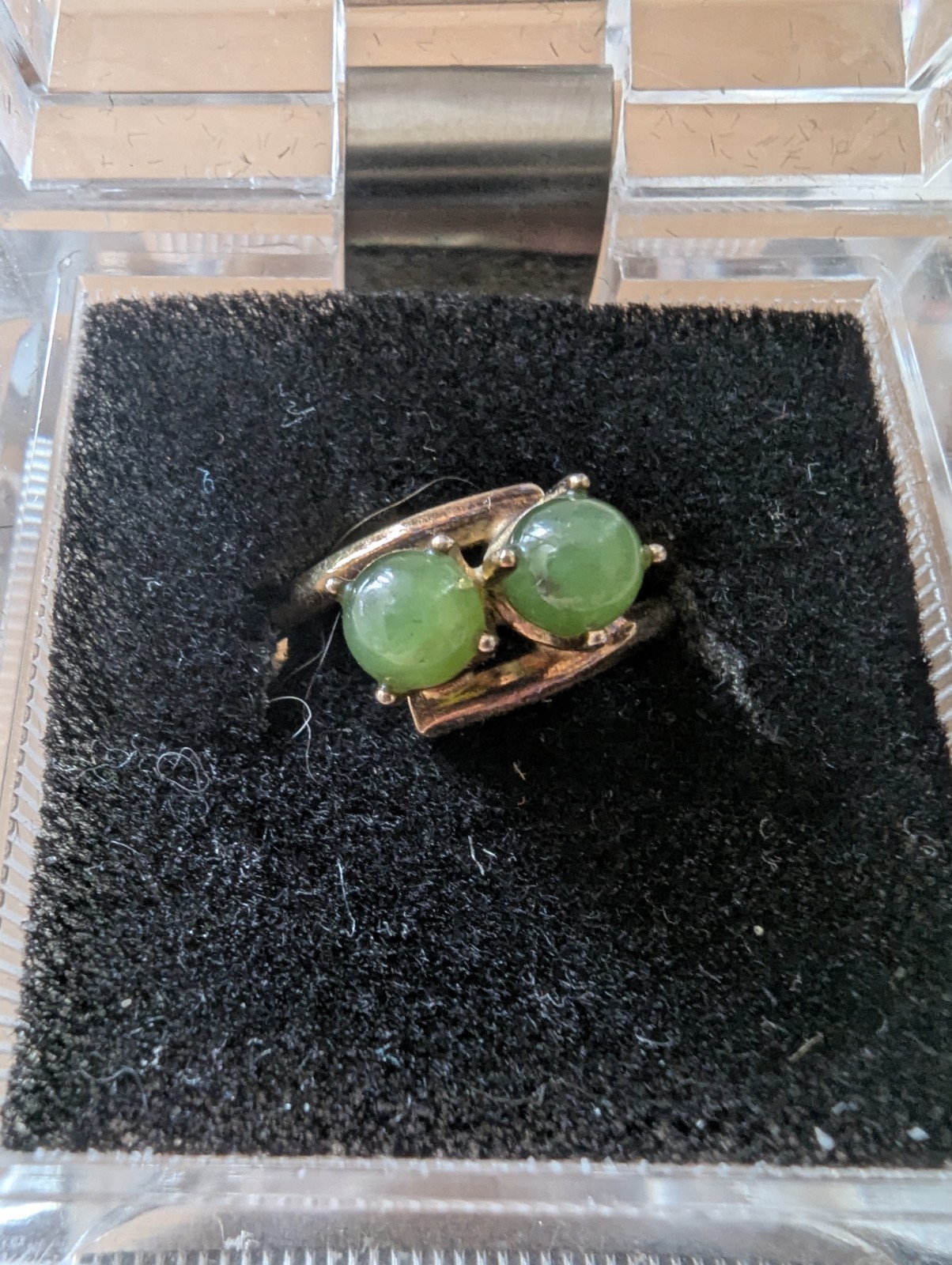 Vintage 18kt Yellow Gold Natural Jade Double Bead Woman’s Ring, laser Plated