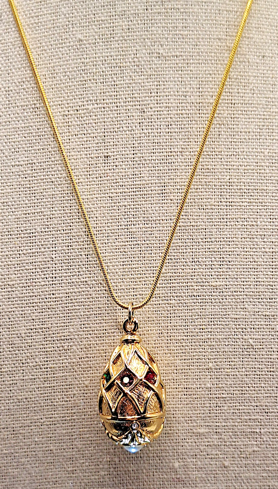 Vtg Large Joan Rivers Multicolor Crystal Faberge Egg Pearl Base Pendant Necklace