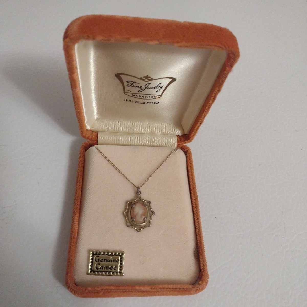 Vintage 1960s Marathon Genuine Cameo 12k Gf Gold Filled Necklace In Original Box