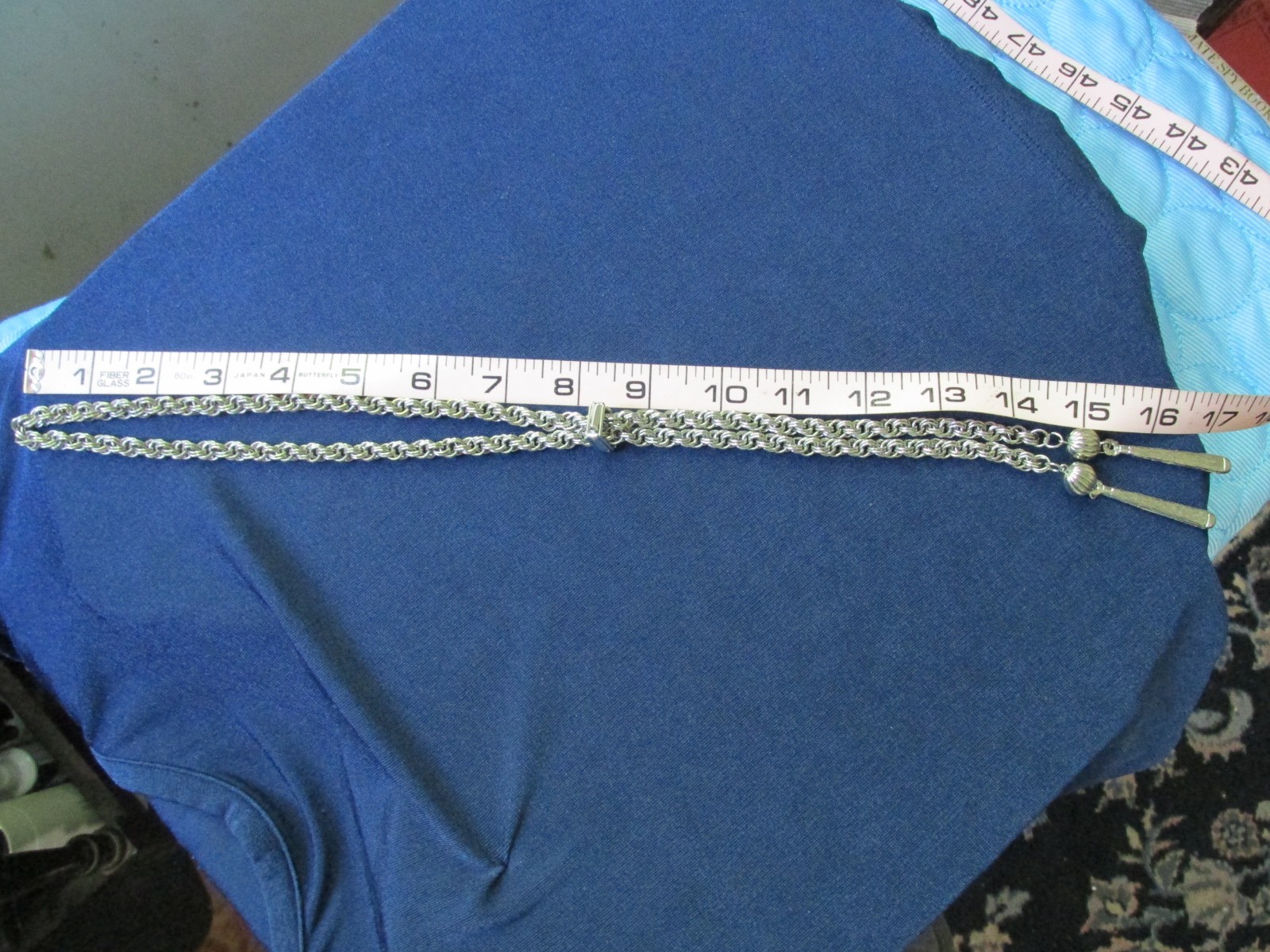 Vintage Ball Tassel Necklace Silver Tone Adjustable Slide 26 Inch bolero style