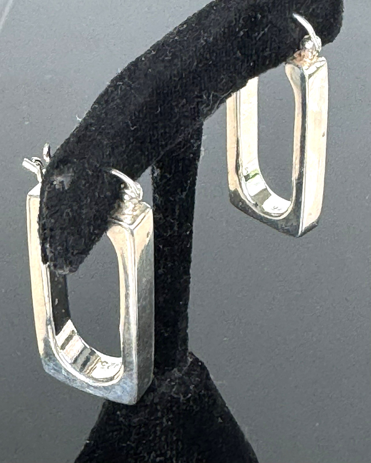 Vintage 925 Sterling Silver Modernist Rectangle Hoop Earrings Geometric Dangle