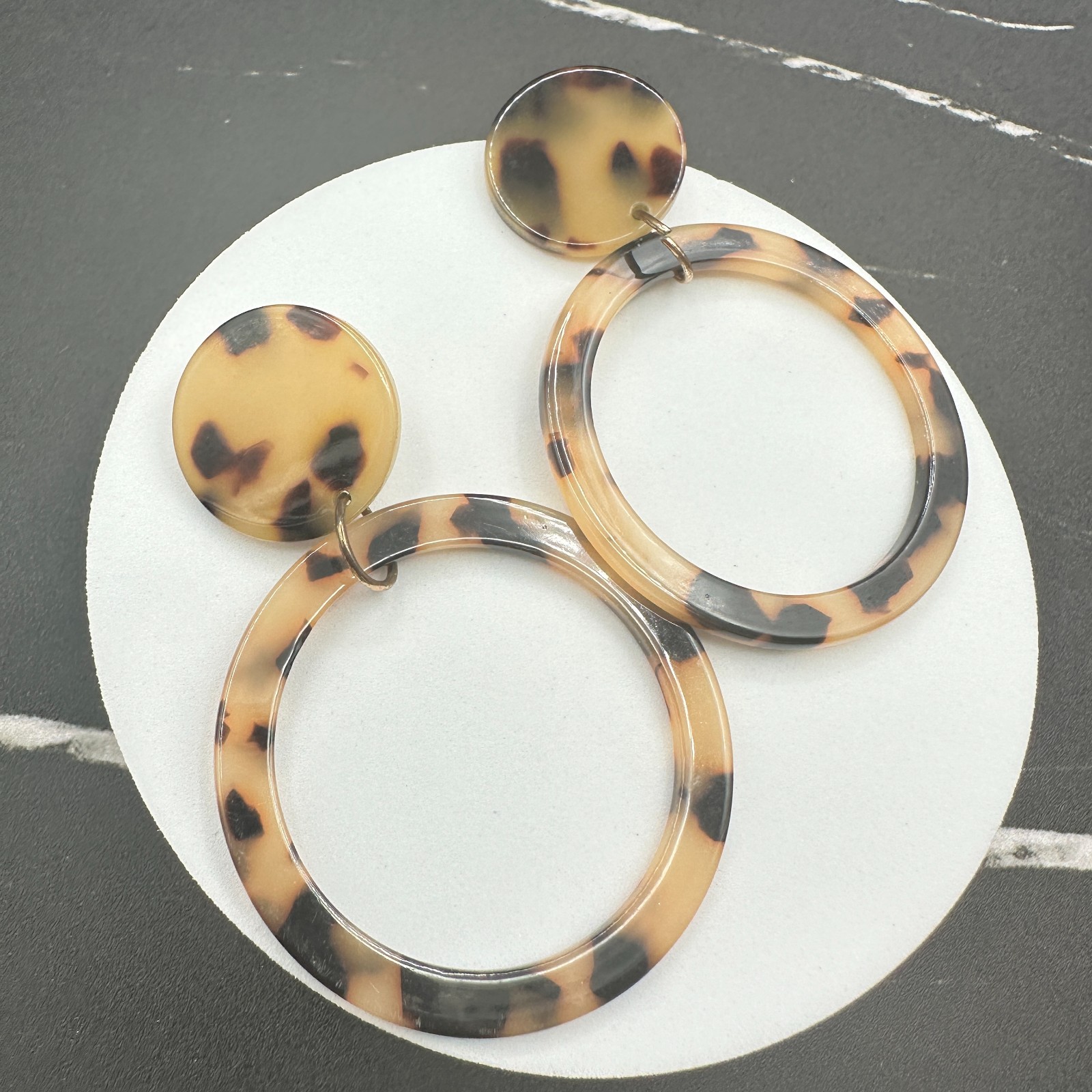Vintage Tortoiseshell Drop Dangle Earrings Plastic Resin Acrylic Statement Brown