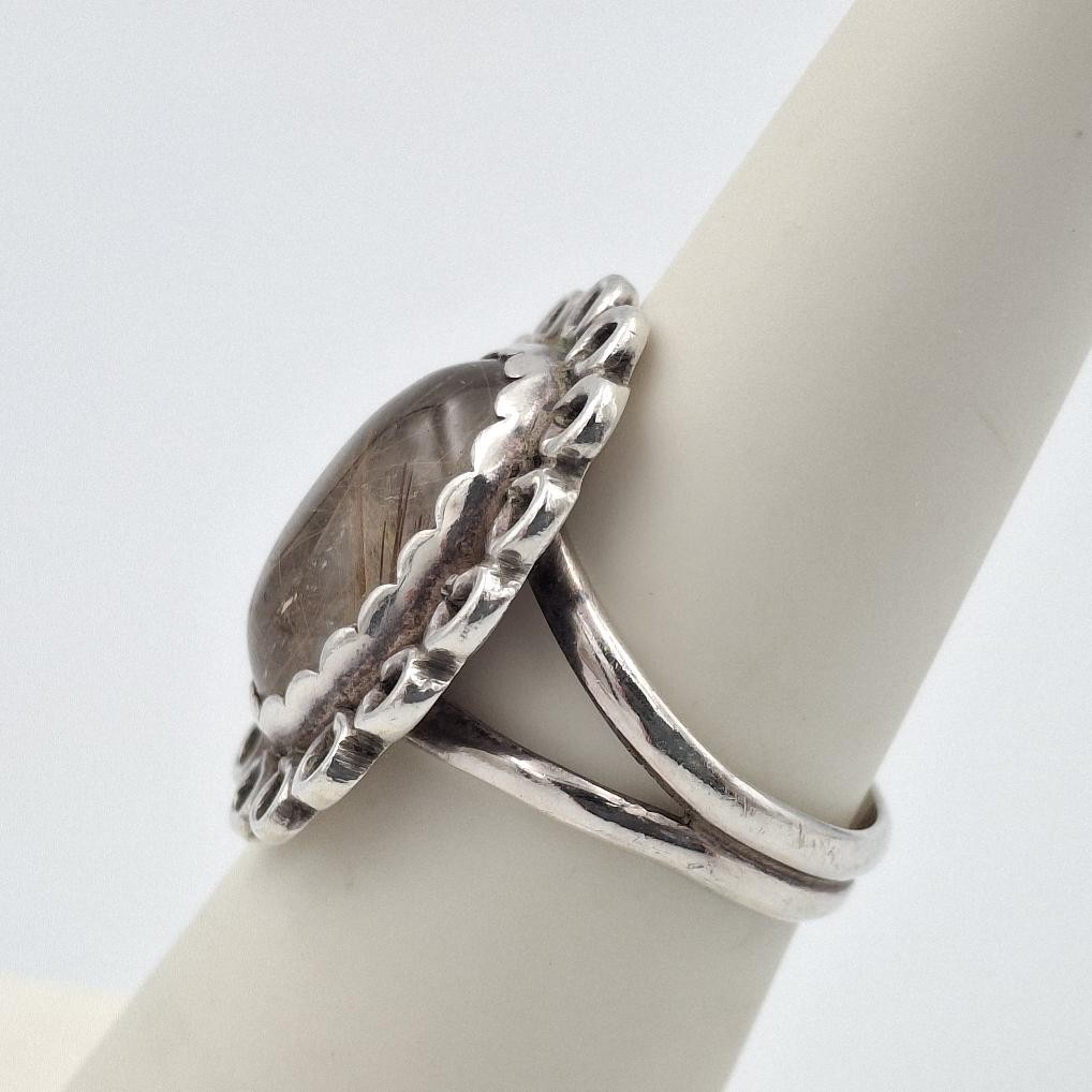 Vintage 925 Sterling Silver Oval Cabochon Rutilated Quartz Cocktail Ring sz 6.5