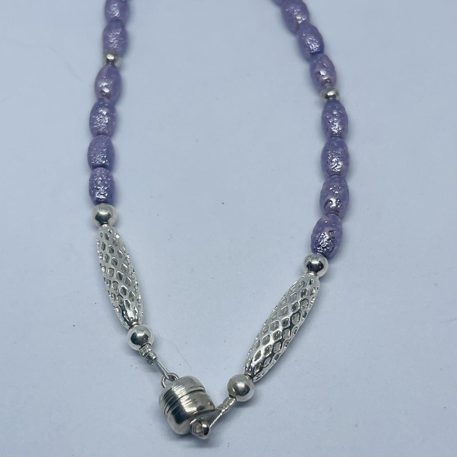 Fab 1950s Lavender Freshwater Pearls Necklace Orate Magnetic Clasp Japan VTG