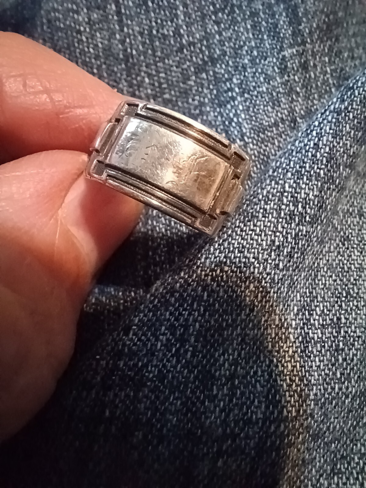 RARE VINTAGE EDWARDIAN FRIENDSHIP MONOGRAM SIGNET PANEL STERLING LADIES RING