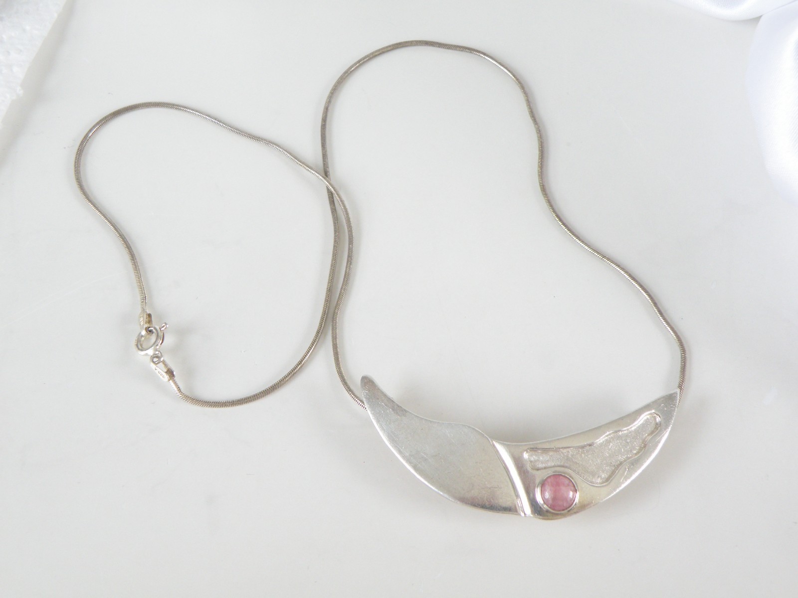 Vintage Sterling Silver 925 Artisan Modernist Rhodochrosite Slide Necklace