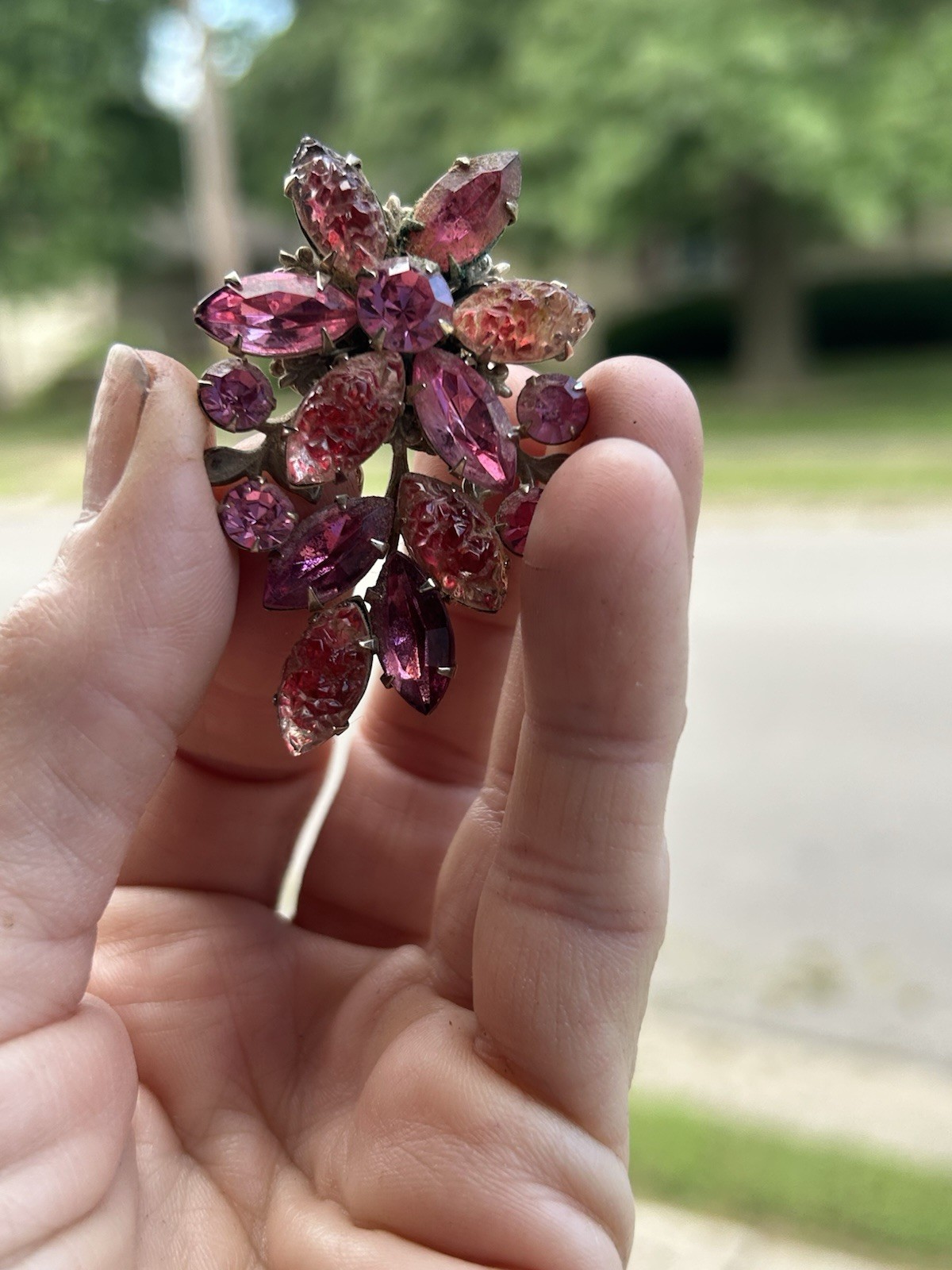 VTG Pink Rhinestone Flower Cluster Clip-On Lobe Earrings Set Lot, 2 Pairs