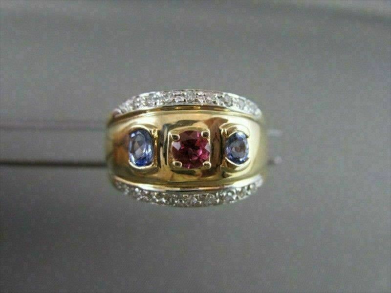 ANTIQUE WIDE 1.00CTW AMETHYST, PINK SAPPHIRE & DIAMOND 14K W&Y GOLD RING