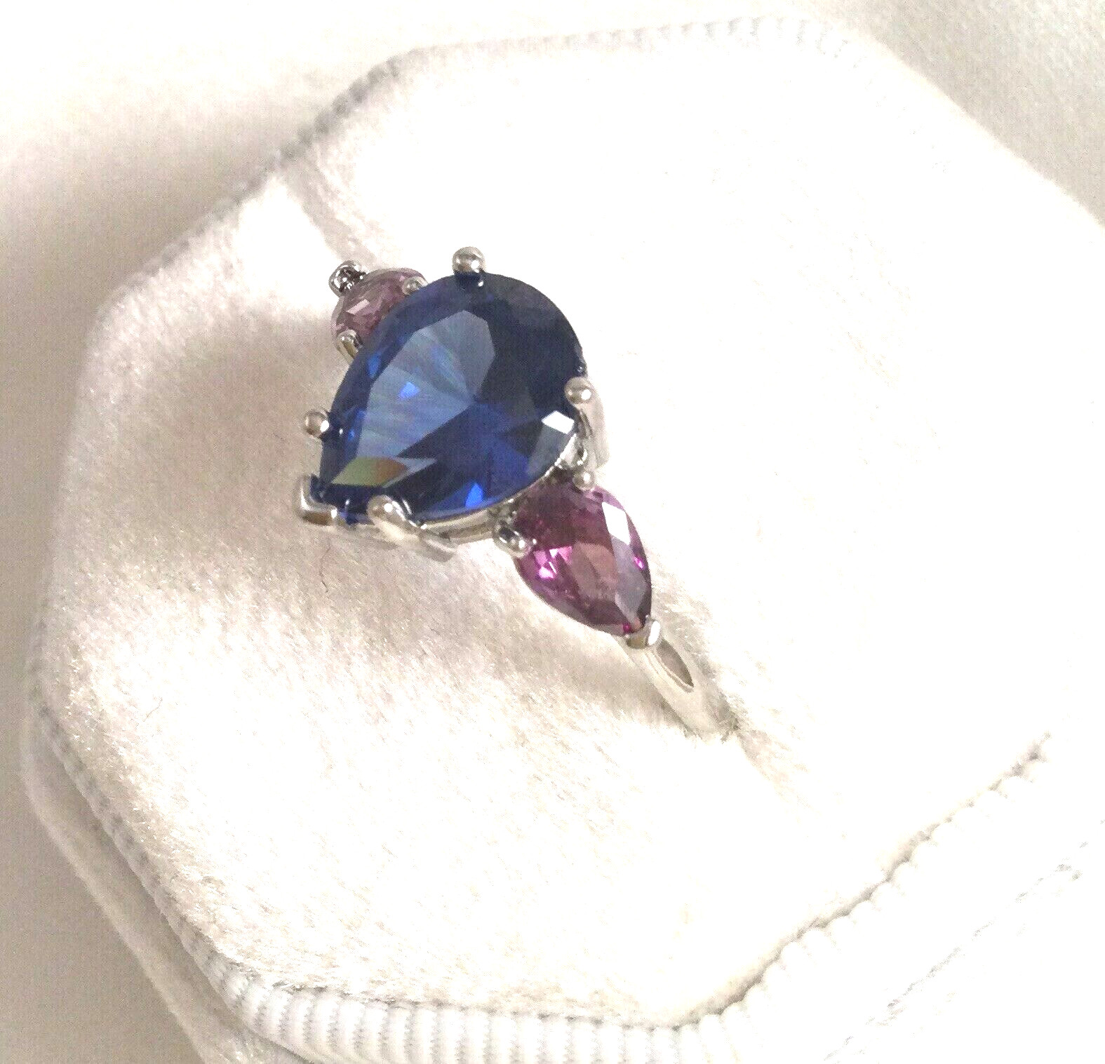 Jewellery Pear Cut Blue Sapphire and Amethysts Engagement Ring White Gold Finish