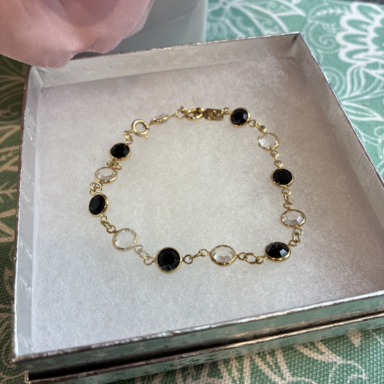 Vintage Swarovski Faceted Round Clear And Black Crystal Gold Tone Swan Bracelet