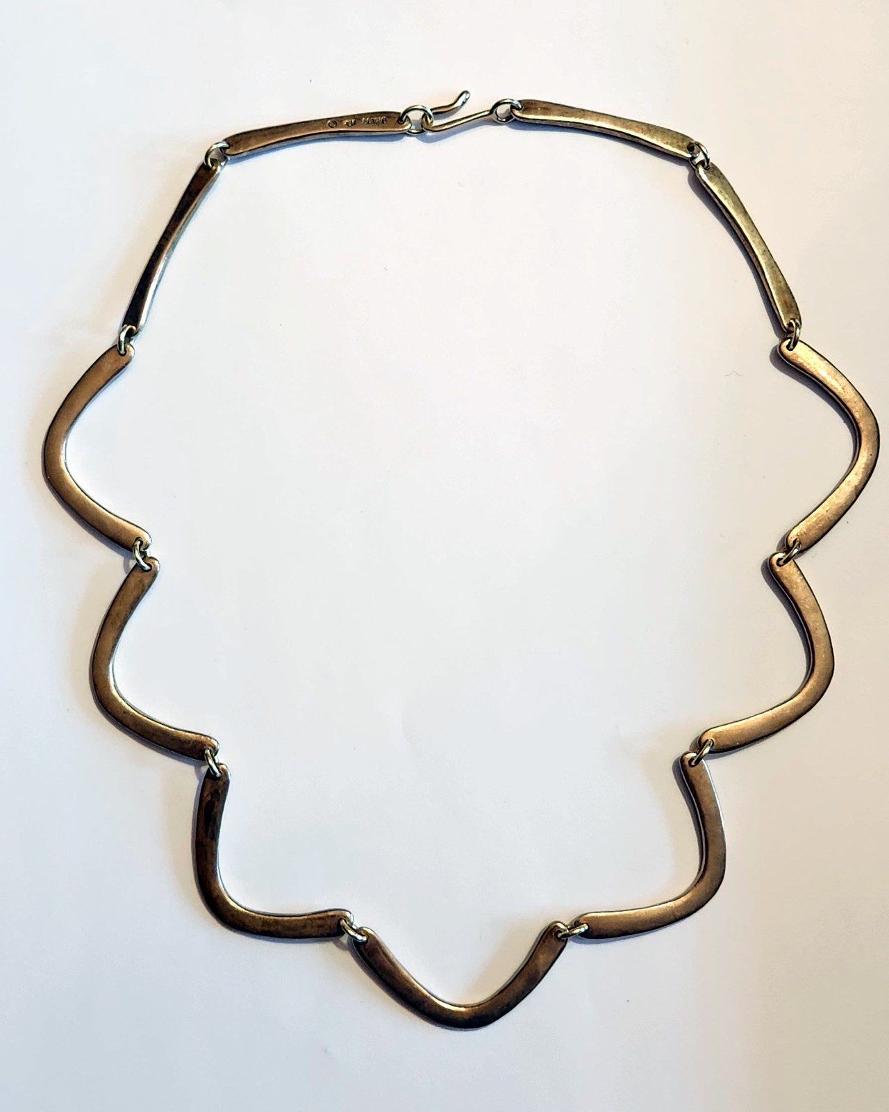 RARE Jeep Collins JEC Brass Textured Beaded Bar Link Hook-On Necklace SIGNED