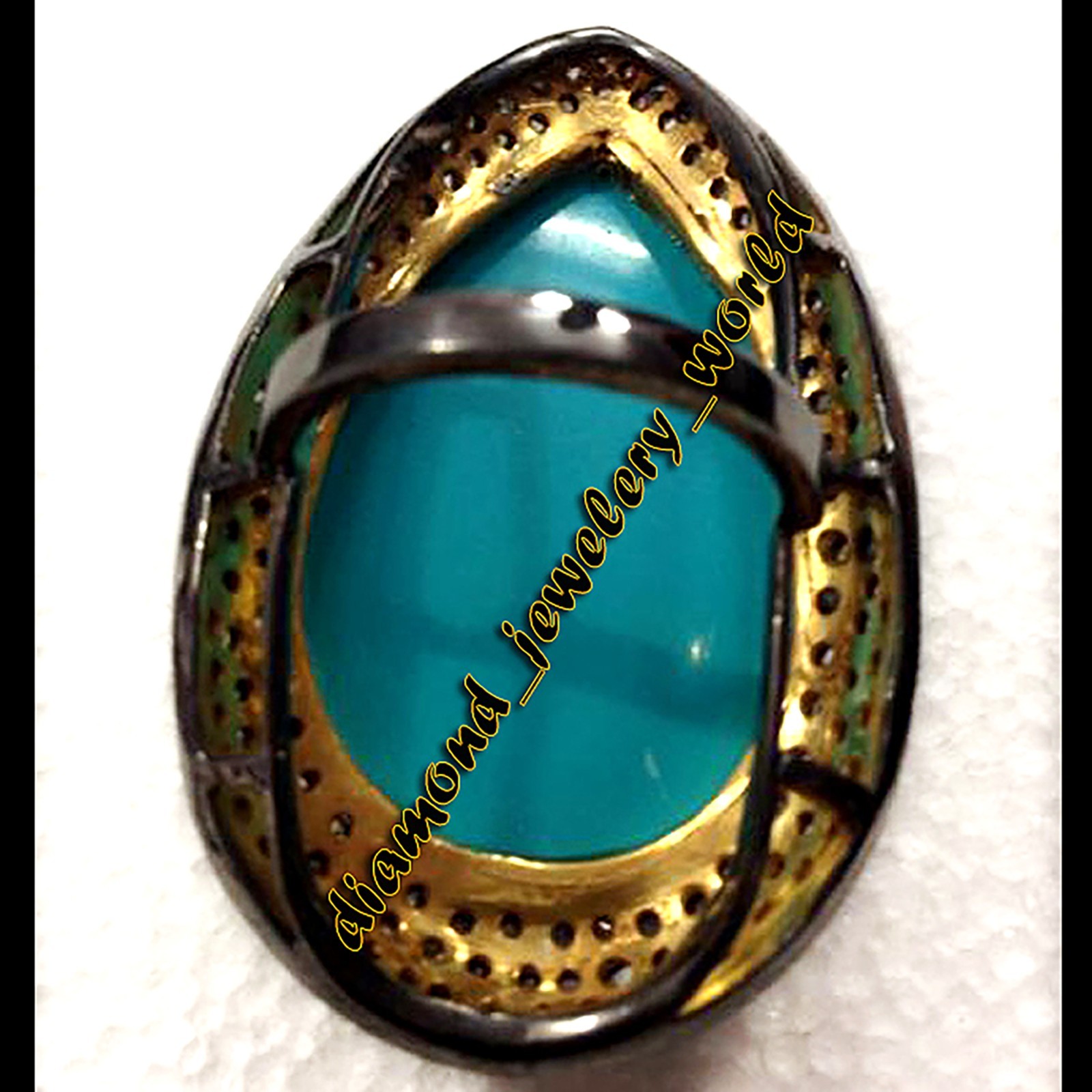 1.65ctw Rose Cut Diamond Turquoise Studded Silver Vintage Gorgeous Ring Jewelry