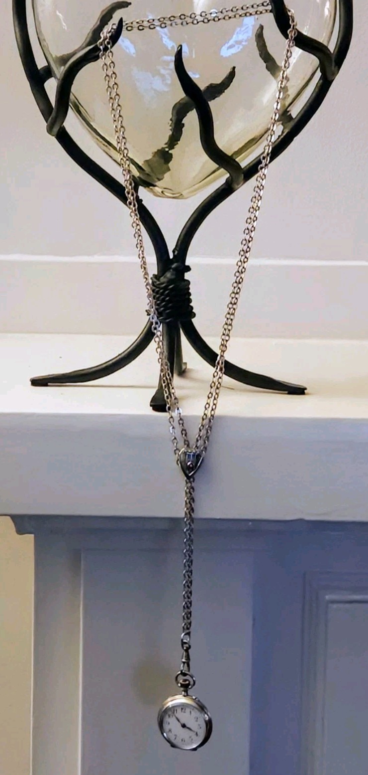 Victorian .800 Silver 57″ Guard Chain Watch Pendant Necklace Garnet Pearl Slide