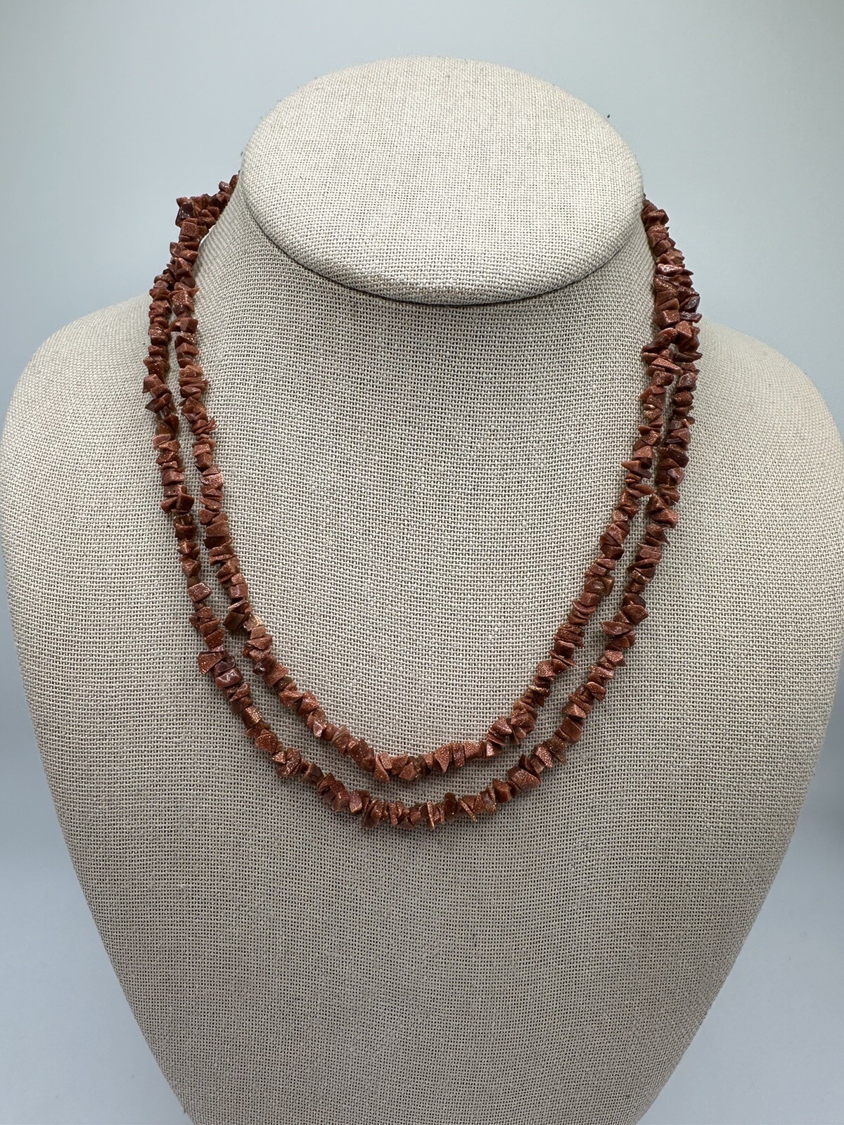 Beautiful Sparkly Orange Gold Stone Gemstone Necklace 34” Long No Clasp