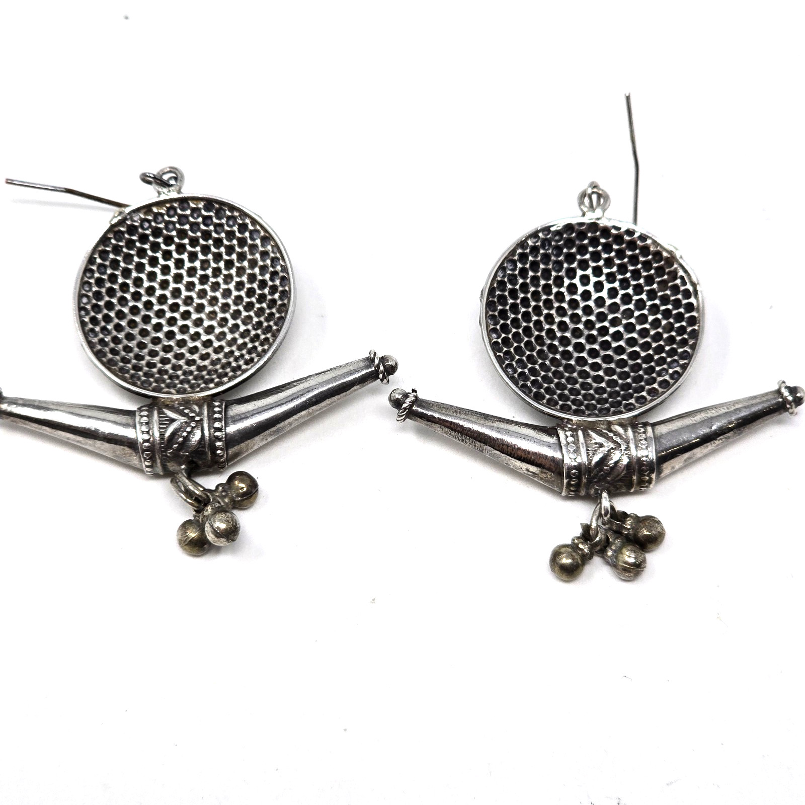 Large Handmade Solid Sterling Silver Earrings, India, Tribal, Unique 12.8g