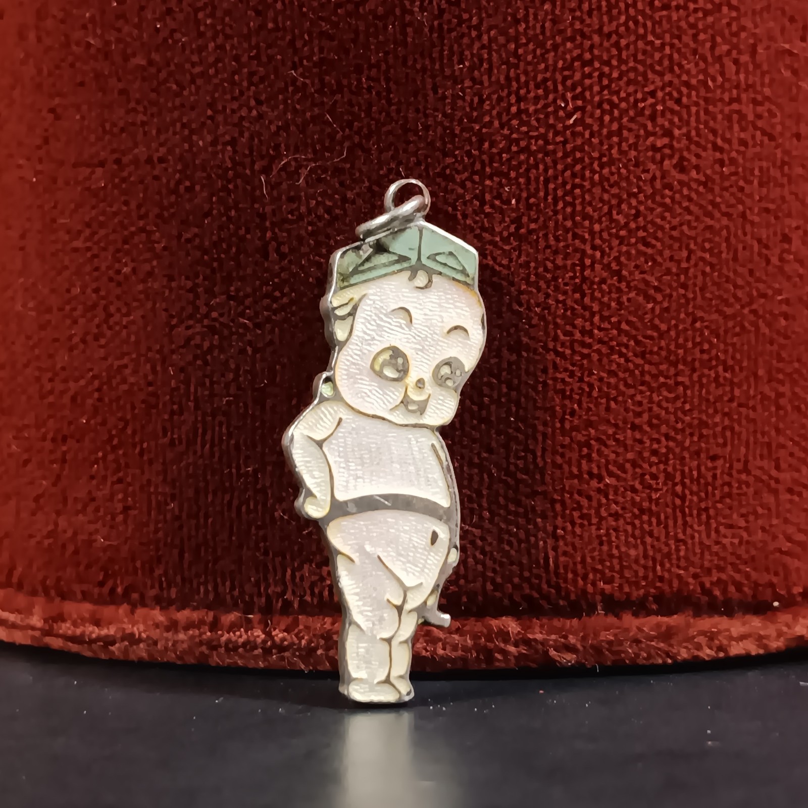 Kewpie Baby Army Charm Sterling Silver Enamel Military Hat Pendant Paye & Baker