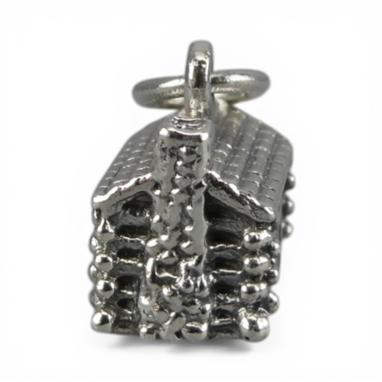 Sterling Silver LOG CABIN Charm for Bracelet PENDANT Brown County VINTAGE Cute!