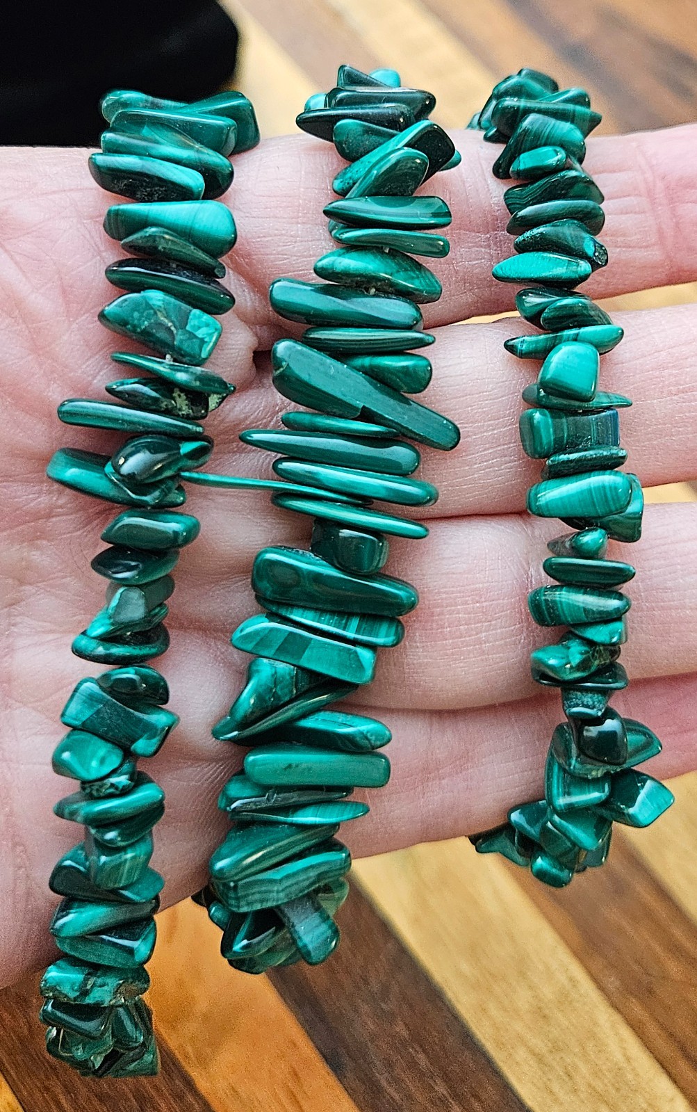 Vintage Malachite Chunks & Chips Nugget Necklace Screw Closure 25in 109gm
