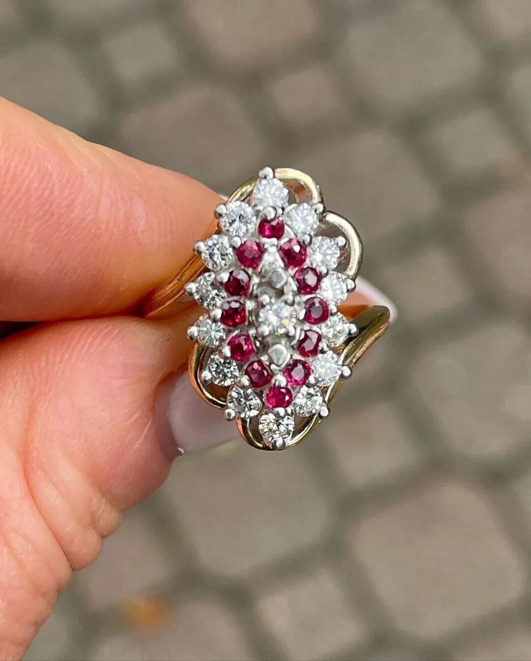 2Ct Art Deco Style Lab Created Diamond & Ruby Cocktail Wedding 14K Gold FN Ring