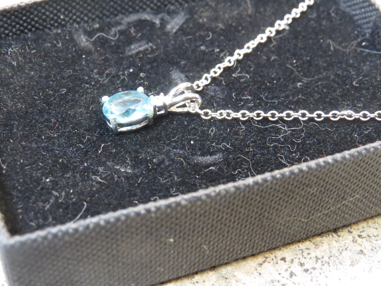 Vintage Blue Stone Silver Tone Necklace w/ Case