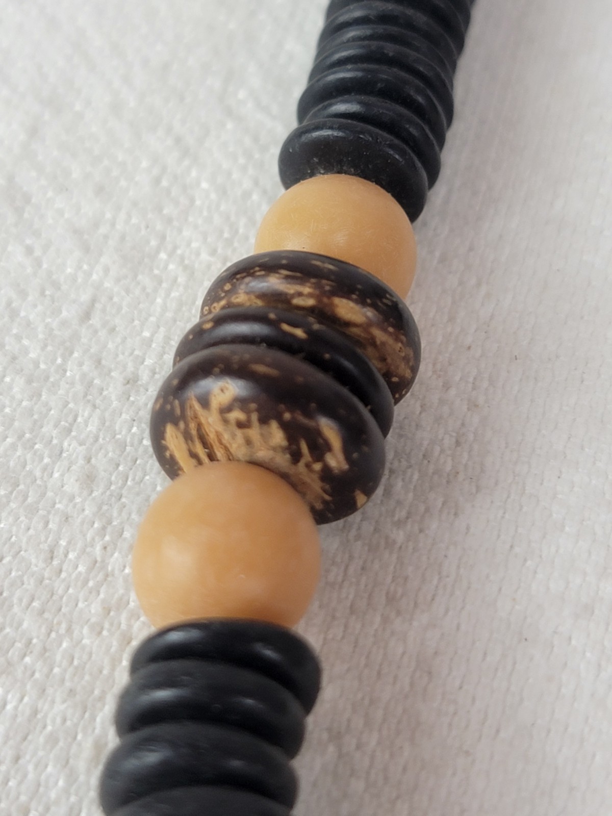 2 Vtg African Carved Wood Safari Necklaces Elephant Rhino Shell Discs Beads Boho