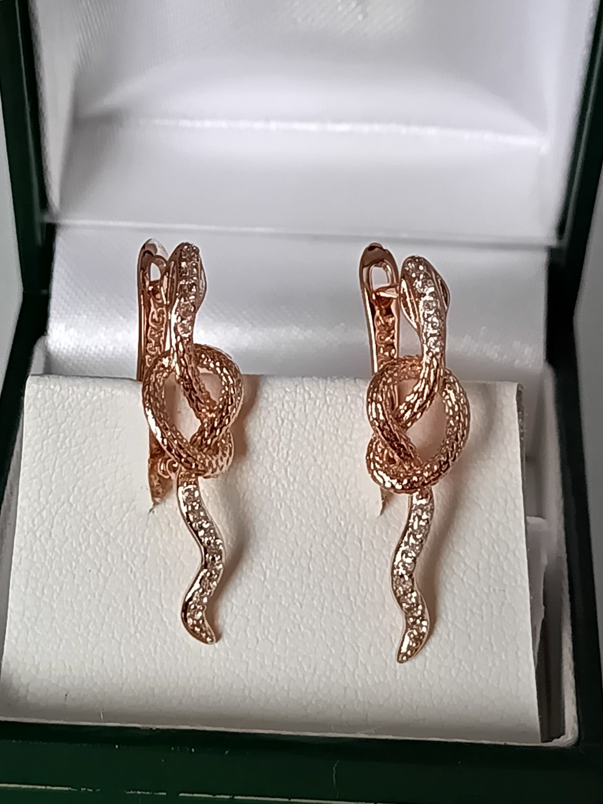 Vintage 1990-s 14 Ct Rolled Gold Zircons Snake Earrings-Hallmarked 585 RG