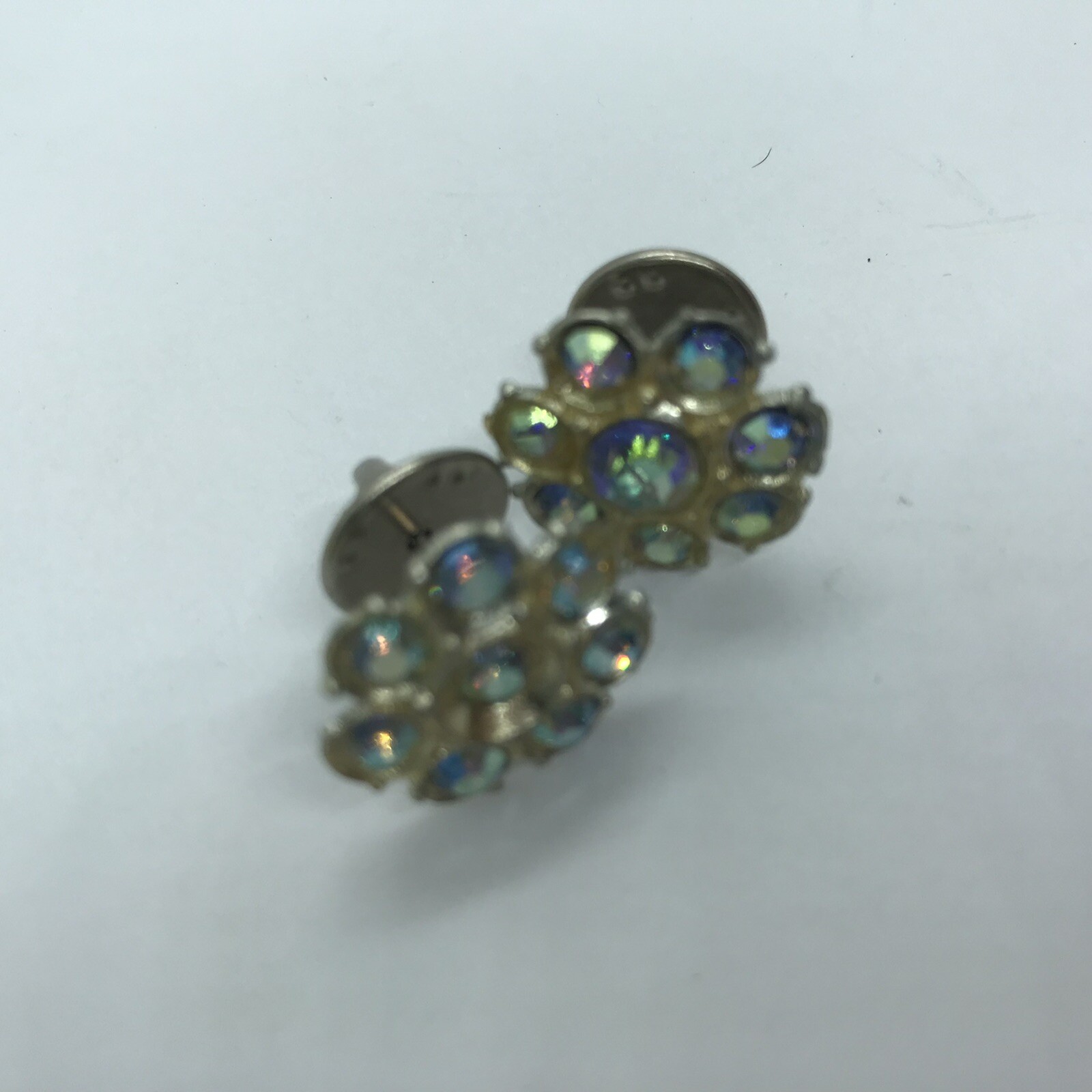 Vintage Scatter Pins Pot Metal Rhinestone set of 2 flower shape aurora borealis