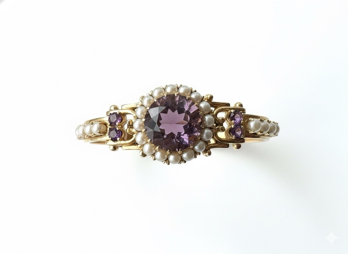 Heavy VTG Estate 14K Solid Yellow Gold 11.97ctw Amethyst Locket Bracket