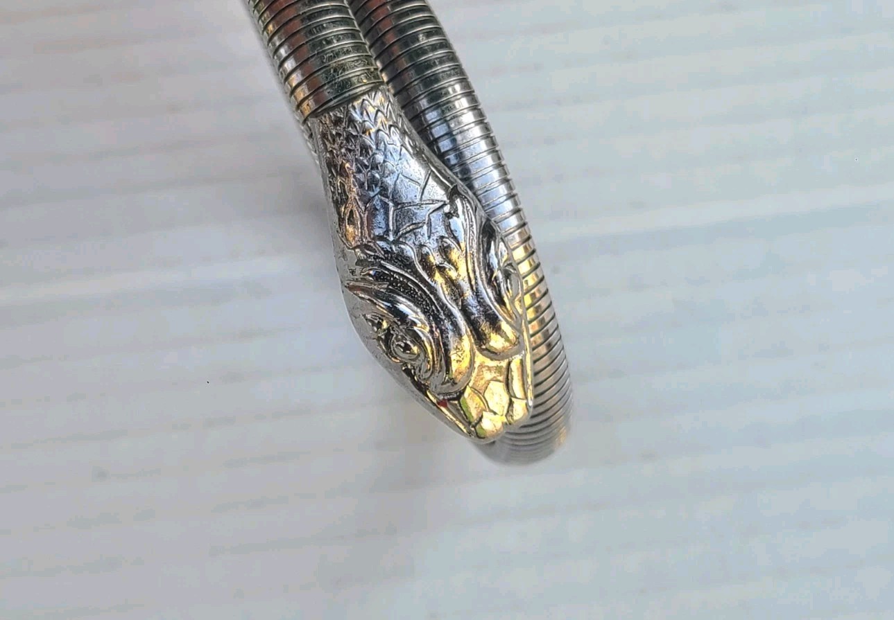 Snake Serpent Coil Wrap Silver Tone Mesh Bracelet (Not Silver)