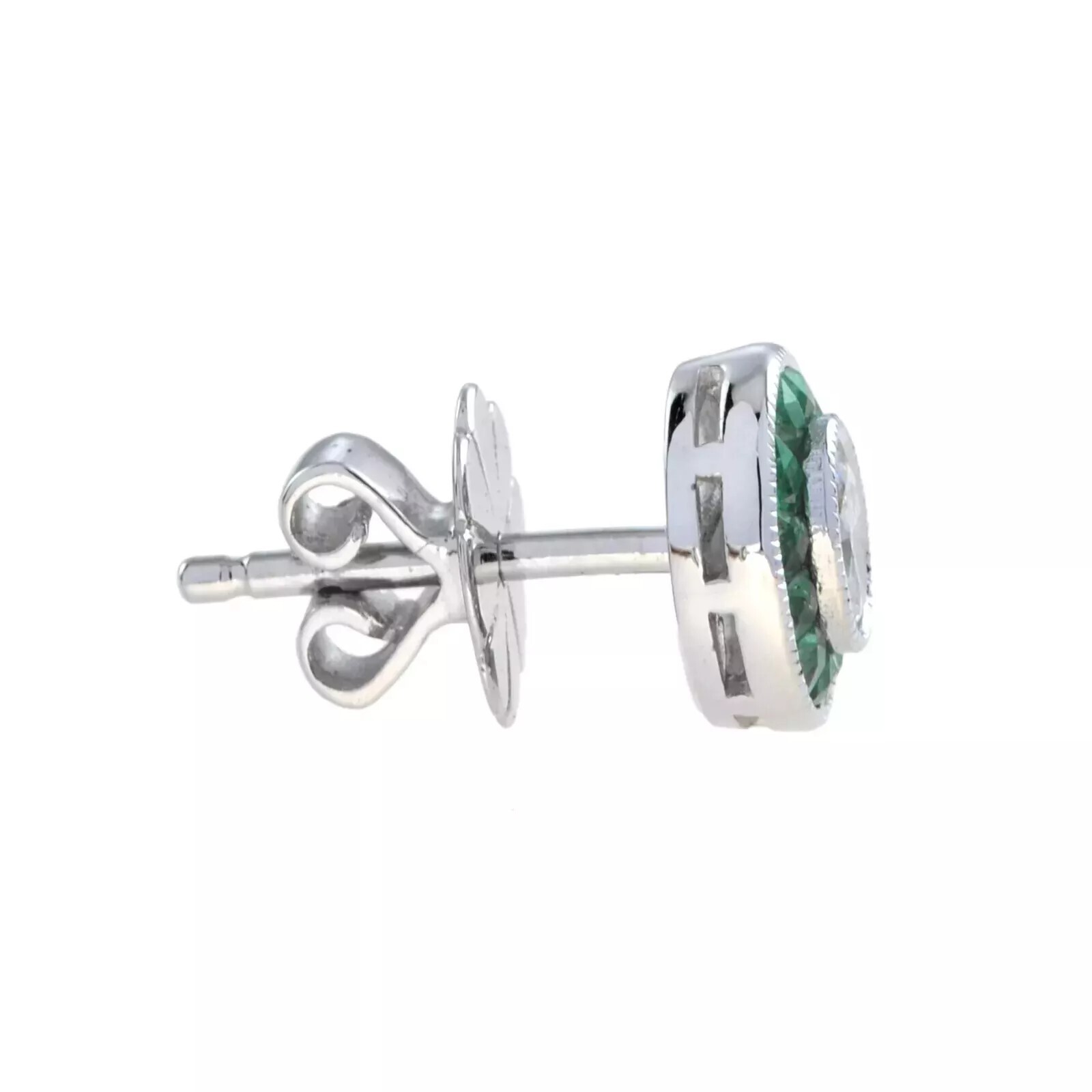 Art Deco Style Simulated Diamond Emerald Wedding Earring 14K White Gold FN
